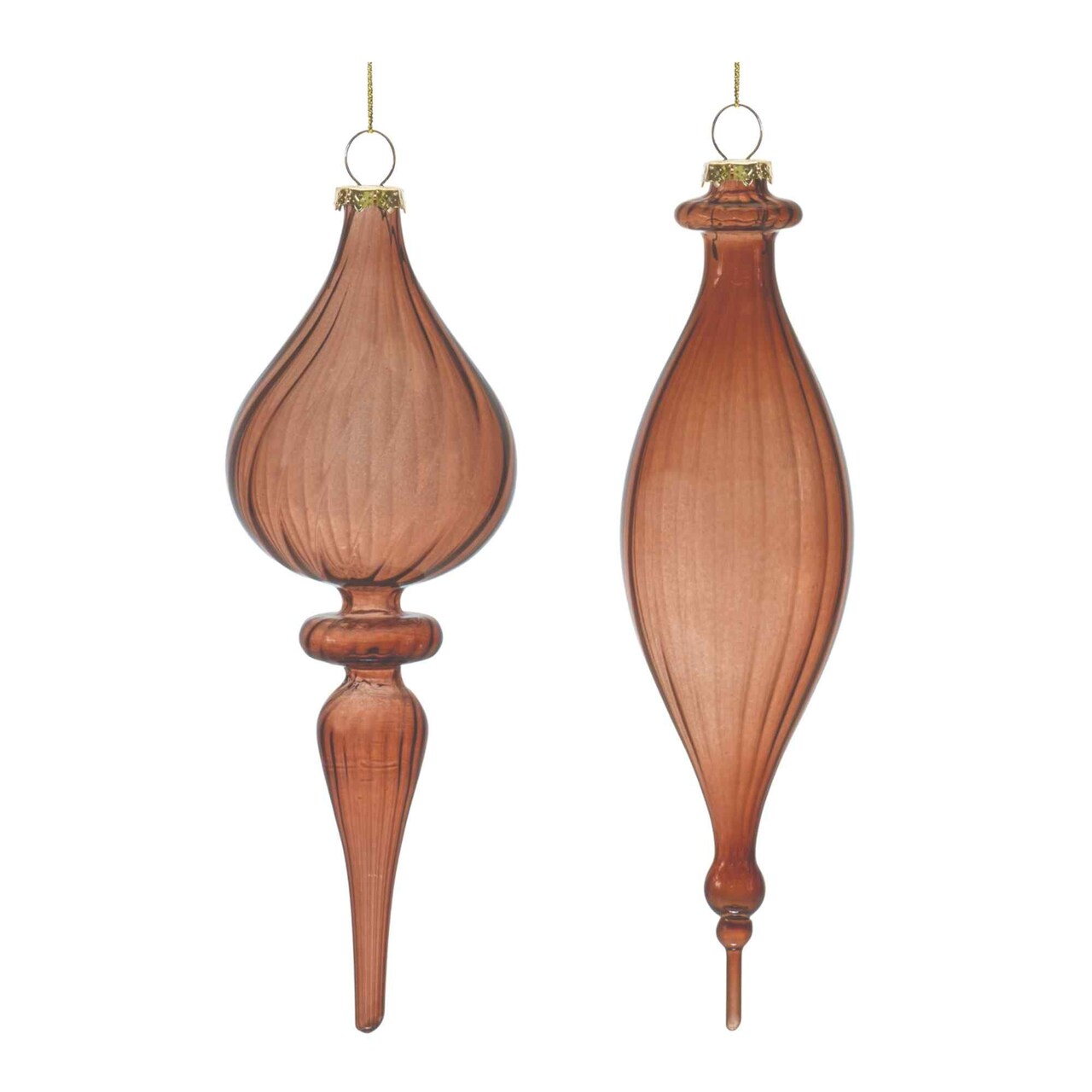 Melrose Ribbed Glass Christmas Finial Drop Ornaments - 8.5" (220mm) - Brown - 6ct